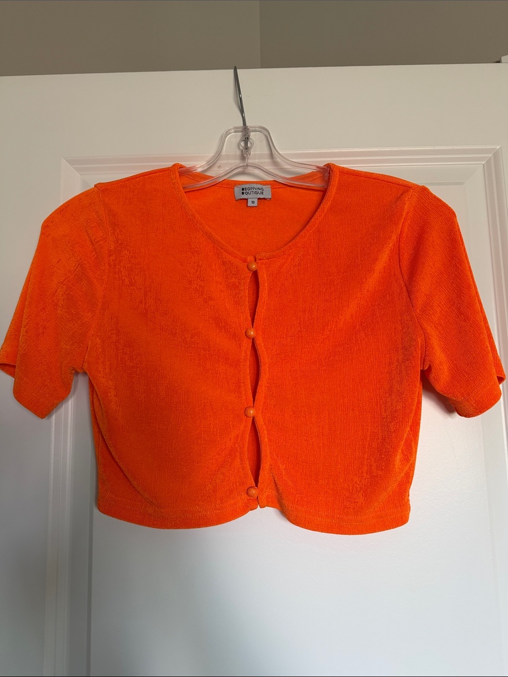 Bright Orange Cropped Short-Sleeve Button Crop Top